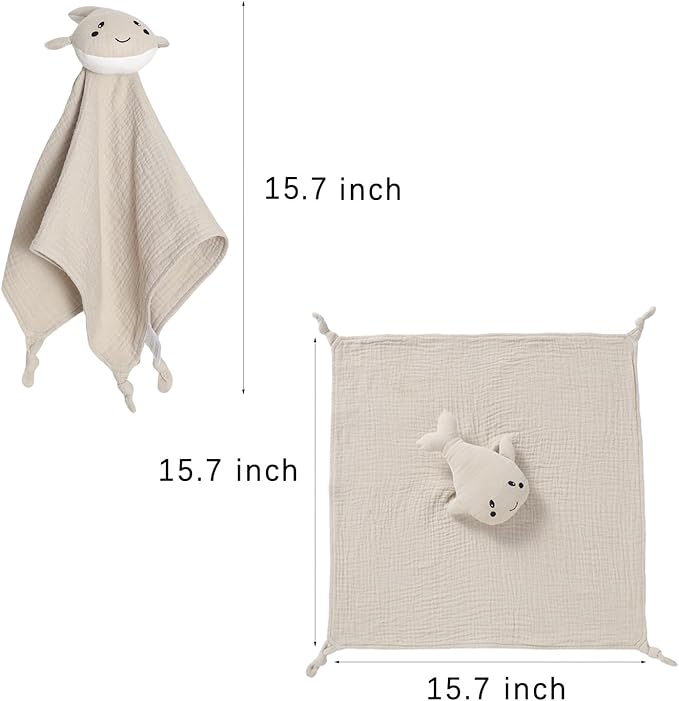 Organic Cotton Muslin Loveys for Babies,Security Blankets for Baby Lovey,Unisex Baby Essentials Neutral,Baby Registry Search,Newborn Baby Gifts for Boys and Girls (Whale Khaki)