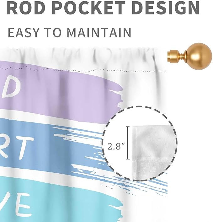 Rainbow Curtains for Classroom, Kids Girls Baby Boho Cute Inspirational Motivational Quotes Cartoon Colorful Pastel Nursery Classroom Bedroom Living Room Bathroom Window Drapes 2 Panels, 63"x72" Inch