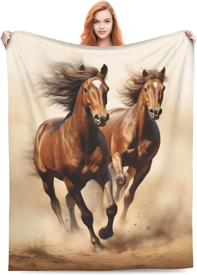Horse Blanket Animal Horses Running Pattern Print Flannel Throw Blankets for Home Couch Bed Sofa Soft Fuzzy Lightweight Decor Gifts for All Season 50x40 Inches