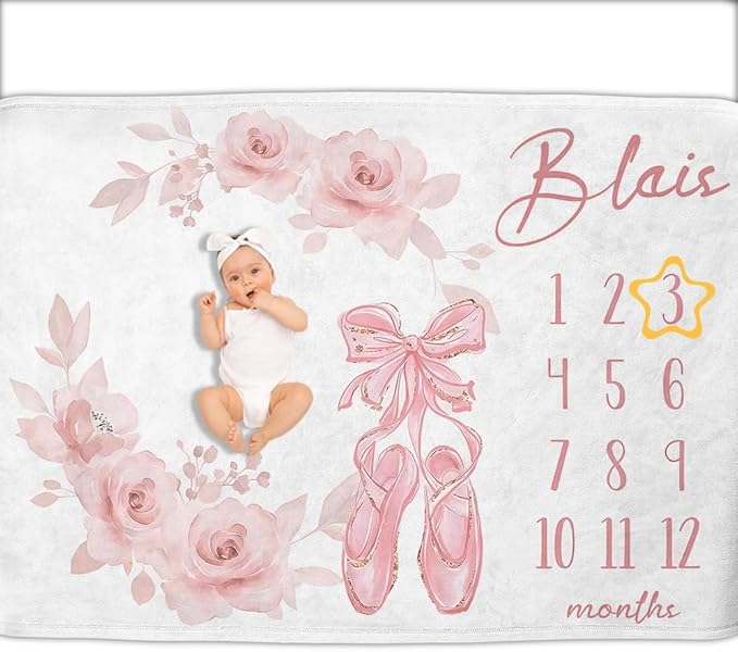 OLIVE OLIVIA Personalized Monthly Baby Milestone Blanket, Baby Months Blanket, Perfect Custom Newborn Gifts,30"x40"
