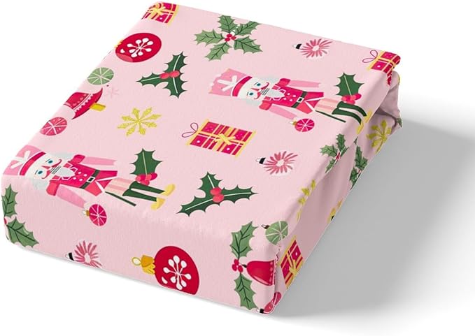 Christmas Pink Nutcracker Comforter Cover Full Size Cute Royal Guarder Duvet Cover Xmas Snowflake Bedding Set Gifts for Kids Boys Girls Decor 2 Pillow Cases Pink