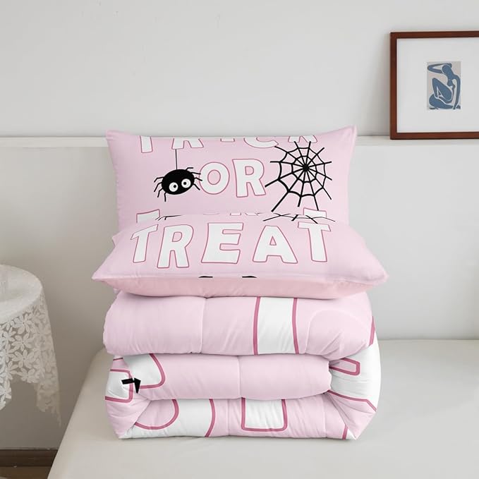 Erosebridal Happy Halloween Comforter Set King Size Spider Web Bedding Set Bat Ghost Quilt for Kids Boys Girls Teens Cartoon Style Bedding Comforter Sets with 2 Pillow Cases