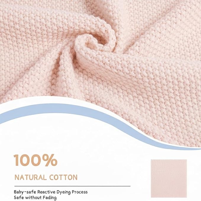 Baby Knit Blanket Soft Breathable Cotton Scallop Border Blankets Newborn Knitted Blanket Swaddle Blankets Gifts for Baby Newborn Toddler Shower Boy Girl New Mom Birthday Christmas Pink 30x30