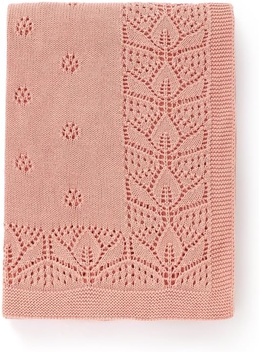 LAWKUL Blanket Baby Cellular 100% Cotton Knitted Soft Knit Crochet Blankets for Newborn Boy Girls Toddler Pink 100x80cm