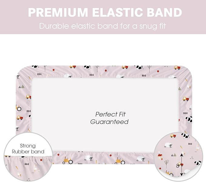 Little Grape Land Crib Sheets Baby Toddler Sheets 3 Pack Fitted for Boys Girls, Standard Size 28x52‘’ Crib Mattress, Super Soft Breathable Washable Microfiber Pink Sheep