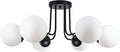 KoKo&Yukina 6-Light Modern Semi Flush Mount Ceiling Light Fixture Mid Century Ceilings Lights Globe Ceiling with Milk Glass Shade Matte Black Finish for Bedroom Hallway Dining Room Living Room