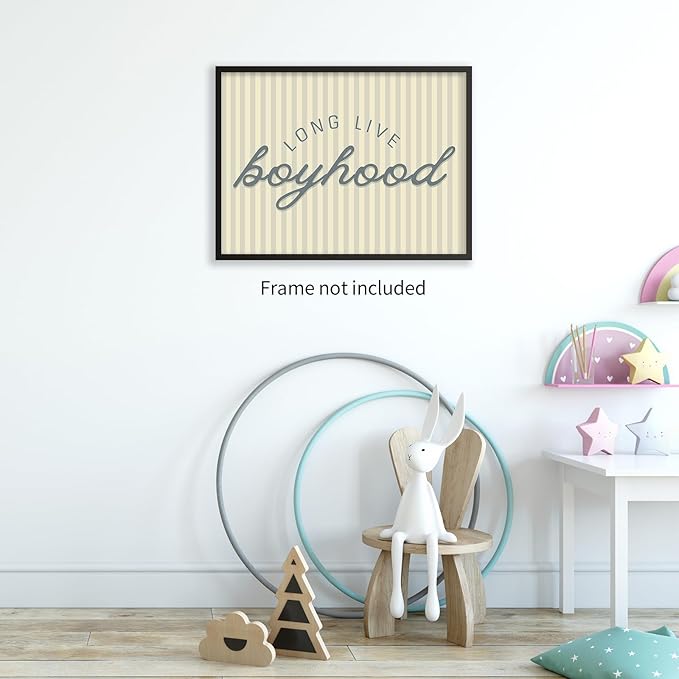 YYS Long Live Boyhood Quote Wall Art Preppy Blue Stripe Poster Modern Fashion Minimalist Canvas Prints for Boy Nursery Bedroom Wall Decor 08x10 inch Unframed