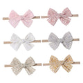 6 Pcs Headbands with Lace Bow Elastic Hairbands for Newborn Soft Nylon Hair Bows for Birthday Shower Photography Props