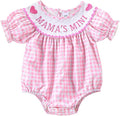 Newborn Baby Girl Romper Mamas Mini Bow Plaid Print Puff Sleeve Smocked Bubble Romper Jumpsuit Bodysuit Clothes