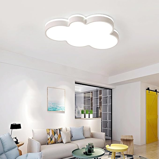 Cute Cloud LED Ceiling Light Fixture, Blue & White Flush Mount Lamp, Modern Eye-Caring Lighting for Kids’ Bedroom, Nursery, Baby Room, Playroom Decor(White,68cm)