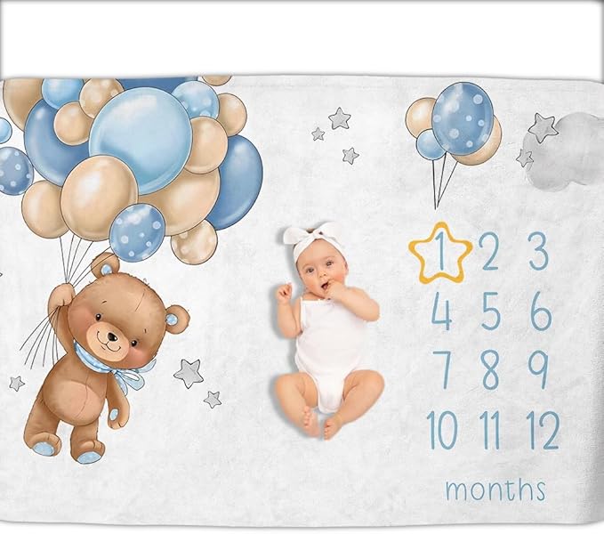 OLIVE OLIVIA Personalized Monthly Baby Milestone Blanket, Baby Months Blanket, Perfect Custom Newborn Gifts,30"x40"