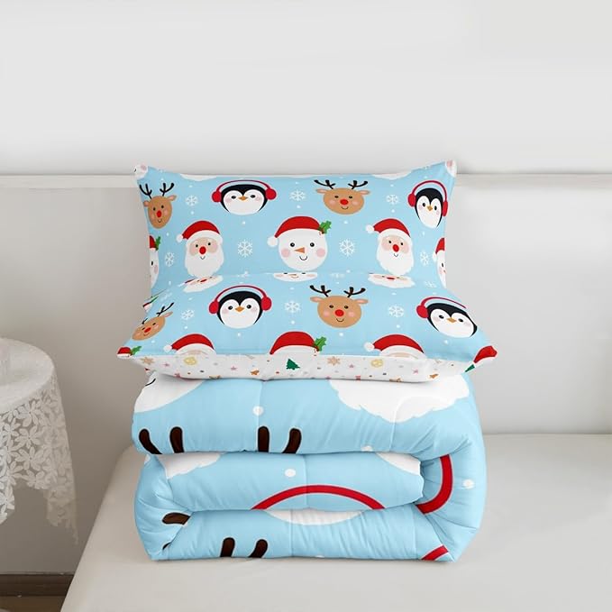 Feelyou Merry Christmas Comforter Set All Season Santa Claus Bedding Set with 2 Pillow Cases Deer Penguin Microfiber Kids Full Bedclothes Snowman Bedroom Decor Duvet Quilt Breathable Soft Lightweight