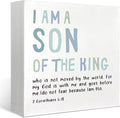 Boy Nursery Decor, I Am A Son of The King Wooden Box Block Sign, Bible Verse Sign, 2 Corinthians 6:18 Scripture Decor for Home Baby Boy Room Nursery, 5x5