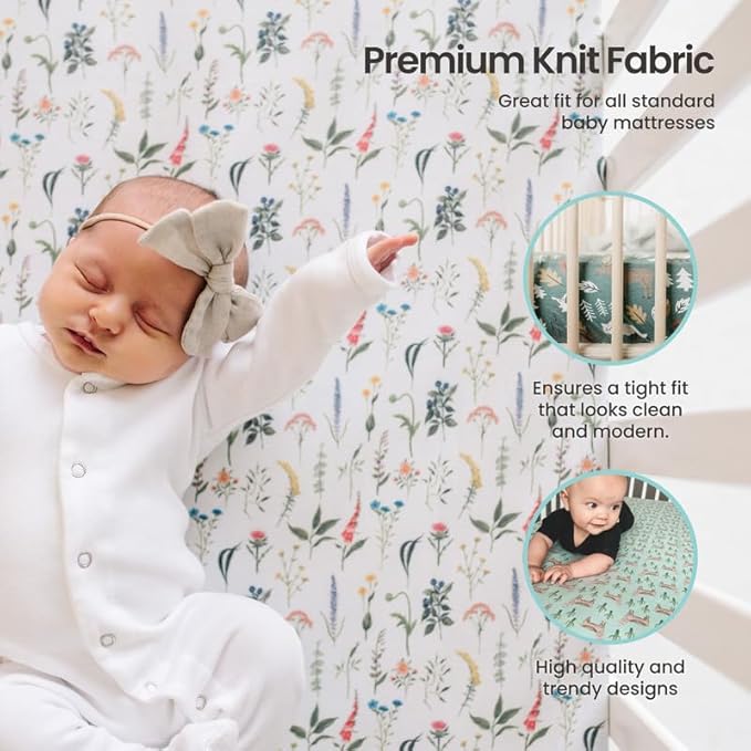 Copper Pearl Premium Knit Crib Sheets: Breathable and Soft, Fitted for Standard Mattresses, Perfect for Baby Registry or Shower Gift, Rose