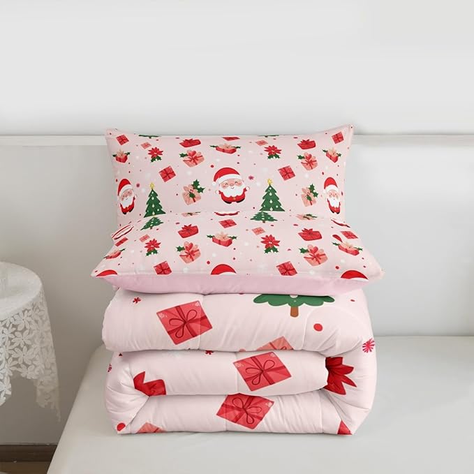 Feelyou Christmas Decor Bedding Set Soft for Boys Girls, Santa Claus Comforter Set King Size Xmas Duvet Quilt Microfiber Christmas Decor Bedroom Decor 3 Pcs with 2 Pillow Cases