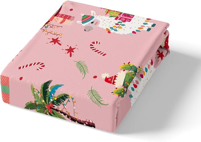 Manfei New Year Duvet Cover Set Twin Size, Cute Xmas Sloth Alpaca Print Bedding Set 2pcs for Kids Boys Girls Bedroom Decor, Christmas Theme Comforter Cover with 1 Pillowcase,No Comforter