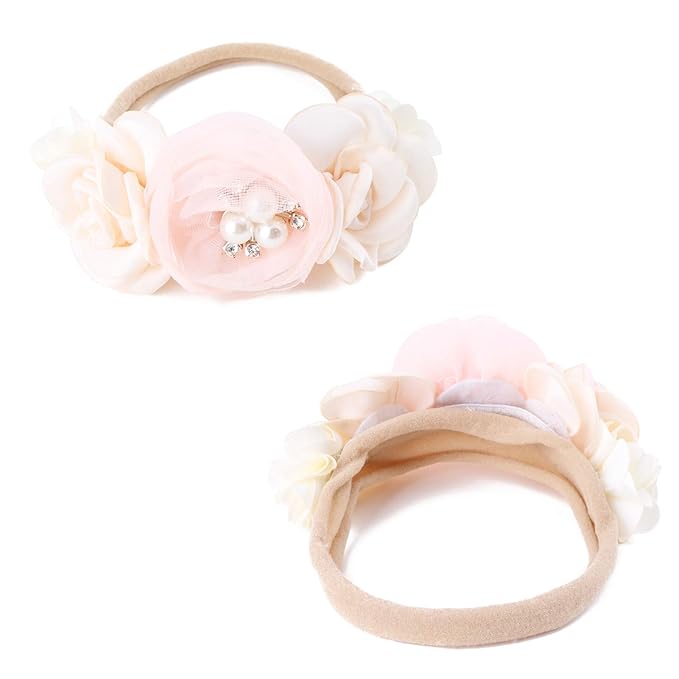 cherrboll 3pcs Baby Girl Flower Headbands, Super Soft & Stretchy Nylon Floral Hairbands for Newborn Toddler