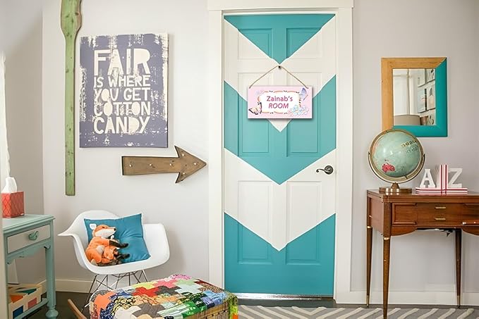 Personalized Name's Pretty Pink cartoon flower-butterfly Nursery Kid's Children's Girls Bedroom Door Sign Wood Plaque Sign Wall Decor Gift