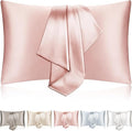 Zip Up 100% Mulberry Silk Pillowcase Set of 2,Both Sides Zippered Pure Silk Breathable Pillow Case for Hair and Skin,19 Momme Grade 6A,Light Pink,Standard Size 20x30 Inches