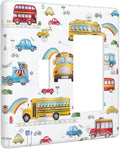 Kids Bus Taxi Truck 2 Gang Light Switch Covers Single Toggle Rocker Combo Wall Plate Electrical Faceplate Decorative Switchplate for Nursery Kidsroom Bedroom Decor