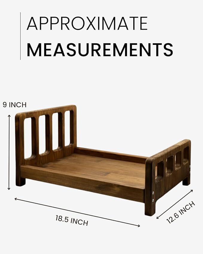 Newborn Bed Prop – Mini Wooden Bed for Baby Photography, Rustic Wood Photo Prop for Newborn Photoshoots & Posing Sessions Detachable Doll Bed