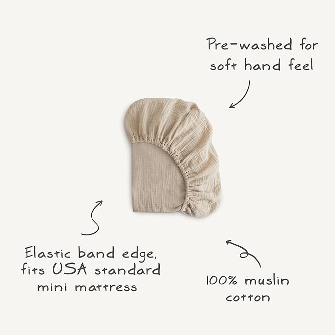 mushie Extra Soft Muslin Fitted MINI Crib Sheet | 24"x 38" (Rainbows)