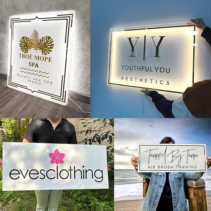 Custom Backlit Acrylic Logo Sign, Light Up Signs - Personalized Illuminated Logo Sign with Floating Acrylic Design for Retail Stores, Restaurants, Offices, and Hair Studios, Rectangle Shape