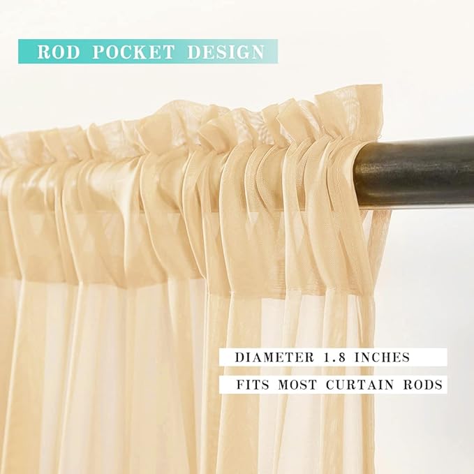 MIULEE Short Sheer Curtains 30 Inch Length for Kitchen Bathroom Cafe Half Window Treatment, Rod Pocket Tier Curtains 2 Panels, 29x30 Inches Long, Cream Beige