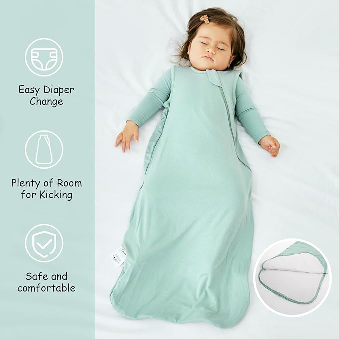 Supersoft Rayon Made from Bamboo Sleep Sack 3-6 Months Newborn Sleep Sack 0-3 Months 0.5 Tog Lightweight Baby Wearable Blanket with 2-Way Zipper Summer Unisex Sleeping Bag for Babies - Green