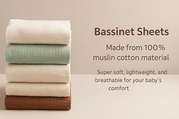 Muslin Bassinet Sheets Set of 2 Pink & Green Bassinet Cover Large Size 33x17 Inches, Soft Breathable Bassinet Mattress Cover, Stay Secure Fit, Gentle on Sensitive Skin, Cute & Vibrant Look