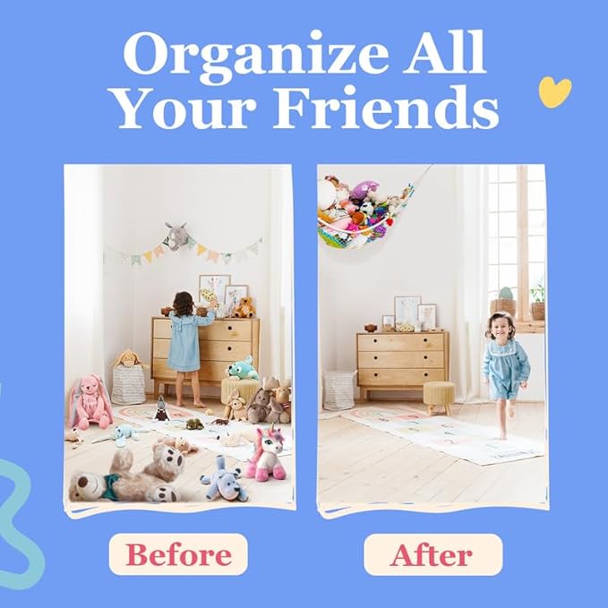 Lilly's Love Stuffed Animal Hammock | Corner Hanging Organizer, Toy Storage, Stuffed Animal Storage Net | Made from Quality Fishing Net, Holds 12lbs | 67"x47"x47" (Rainbow, 2 Pack)