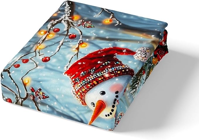 Manfei Christmas Kids Duvet Cover Set Twin Size, Cute Snowman Xmas Bedding Set for Boy Girls Room Decor, Red Flower New Year Comforter Cover, Lightweight Bedspread Cover, 1 Pillowcase, No Comforter
