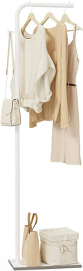 OUTBROS Metal Coat Rack, L-shaped Modern Hanger with Hooks, Freestanding Clothes Rack, Used in Bedroom, Entrance, 15.3 x 10.2 x 70.8 inch, White