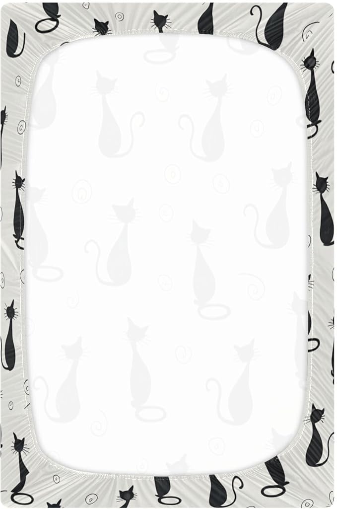 Crib Sheet, Unisex Crib Sheet, Soft and Comfortable for Standard Crib and Toddler Mattress, Black Cat