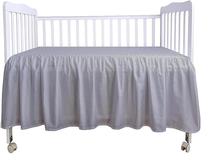 Crib Bed Skirt 28” x 52” with 14” Drop – Split Corners Dust Ruffle, Microfiber - Breathable, Durable, Elastic Adjustable Fit, Soft Nursery Bedding for Baby Boys & Girls, Light Grey Solid