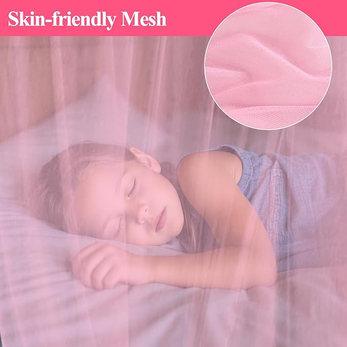 Lovelite Bed Canopy for Girls, Pink Canopy Bed Curtain with Warm White Star String Lights Remote Control, Dome Princess Canopy for Girls Room Twin Full Queen King Bed Decor