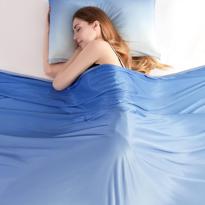 LUXEAR Cooling Blanket, Double-Sided Q-Max>0.5 Arc-Chill Summer Cold Blanket for Bed Sofa Chair Travel, Absords Heat to Keep Body Cool for Hot Sleeper & Night Sweats Adult Kids - Gradient Blue