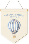 MOTERMATE Hot Air Balloon Nursery Sign Decor, Baby Boy Girl Toddler Room Front Door Wall Hanging Decor Decorations for Boys Girls Bedroom Nursery Playroom, The Adventure Begins Sings, 8x10 Inch
