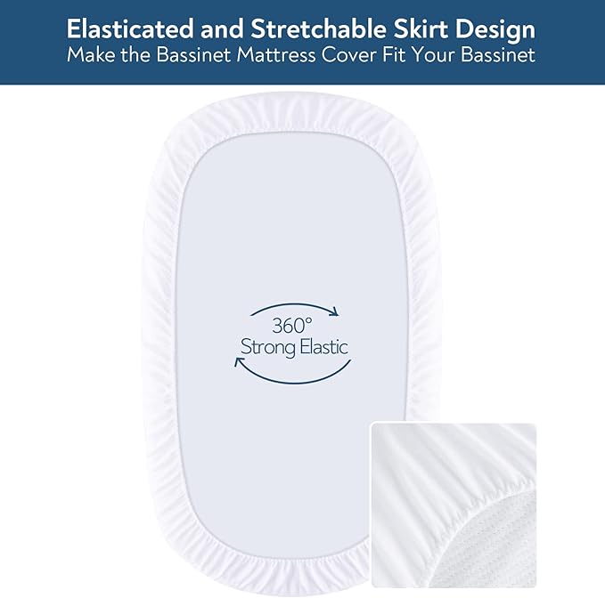 Bassinet Mattress Pad Cover 32" x 16" - Fit for Dream On Me Karley(Plus), Delta Children Deluxe, ANGELBLISS 3 in 1 Rocking, Safety 1st Bassinet, Waterproof Bassinet Mattress Protector