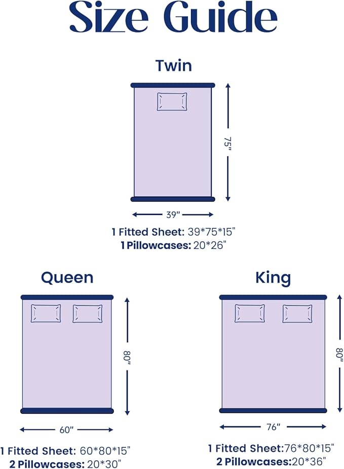 Dream Valley® King Size Sheets Set, Cooling Fitted Sheet with 2 Pillowcase-3 PCS with No Flat Sheet,Q-Max > 0.4 Aerocool, Cooling for Night Sweats, Hot Sleepers,deep Pocket up to 15",Lavender Fog