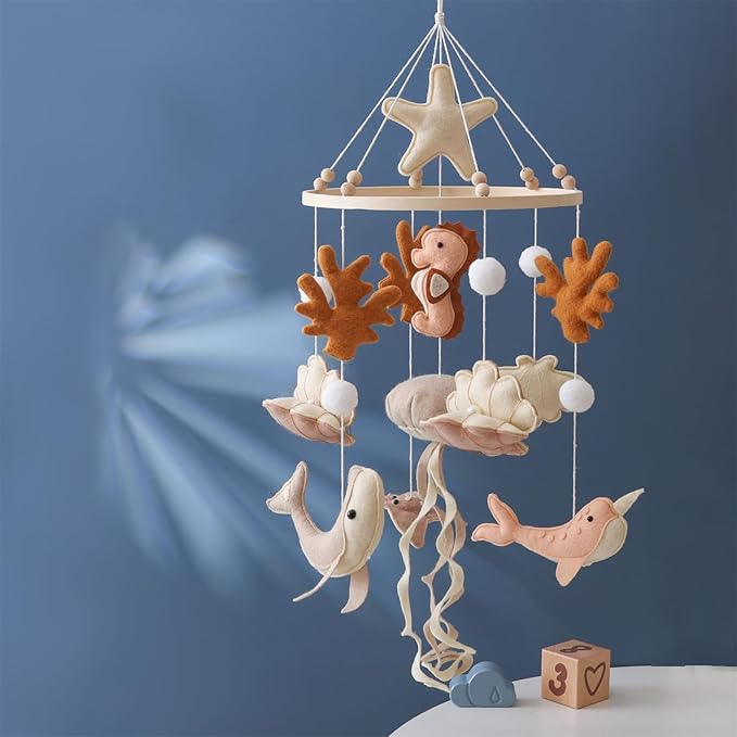 Ocean Life Theme Crib Mobile,Baby Boys Girls Ocean Mobile,Gender Neutral Baby Mobile,Nursery Mobile Soothe Toy,Comfortable Baby Soothing Toys with Various Marine Animals
