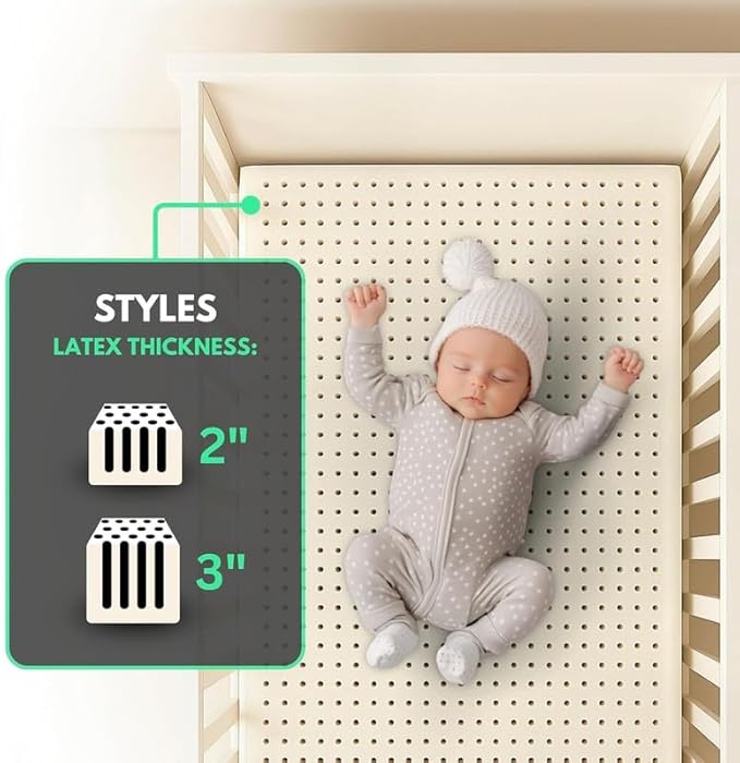ORGANIC TEXTILES Organic Latex Crib Mattress Topper - 3" Latex for Standard (52"x28") - Breathable GOLS/GOTS Certified – Water-Resistant Organic Cotton Cover – No Polyester, Hypoallergenic, Non-Toxic