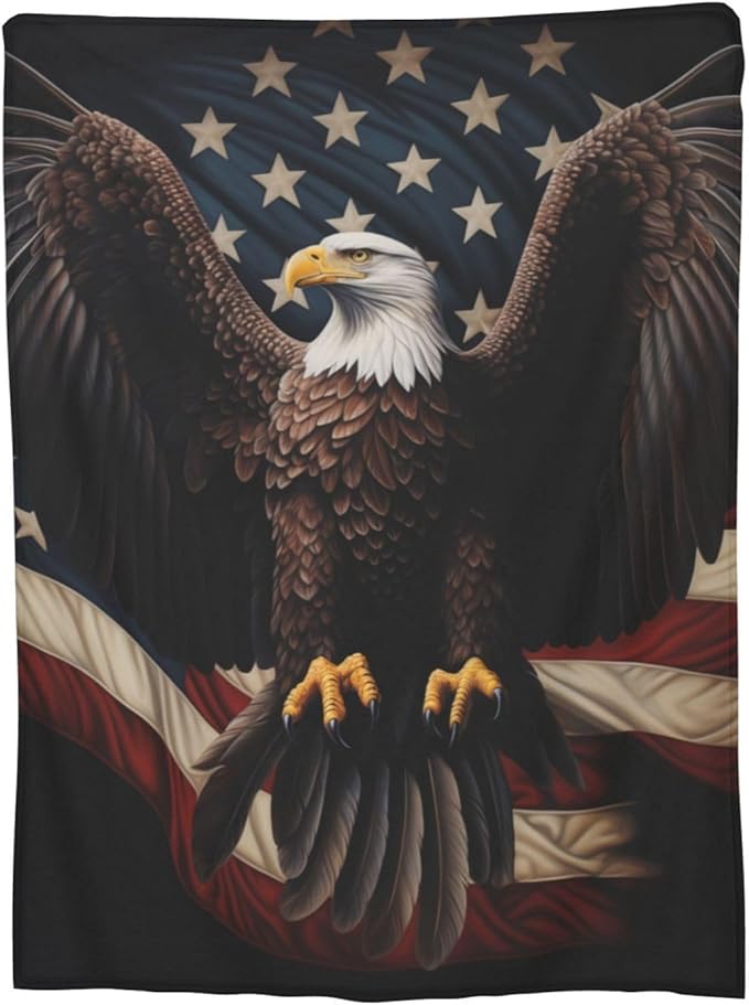 American Eagle Flag Blanket Gifts for Women Men Kids Bald Eagle Flannel Throw Blankets Soft Fuzzy Lightweight for Home Decor Couch Bed Sofa 60x50 Inches