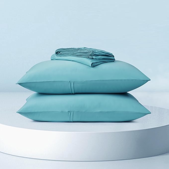 Dream Valley® King Size Sheets Set, Cooling Fitted Sheet with 2 Pillowcase-3 PCS with No Flat Sheet,Q-Max > 0.4 Aerocool, Cooling for Night Sweats, Hot Sleepers,deep Pocket up to 15",Dream Blue