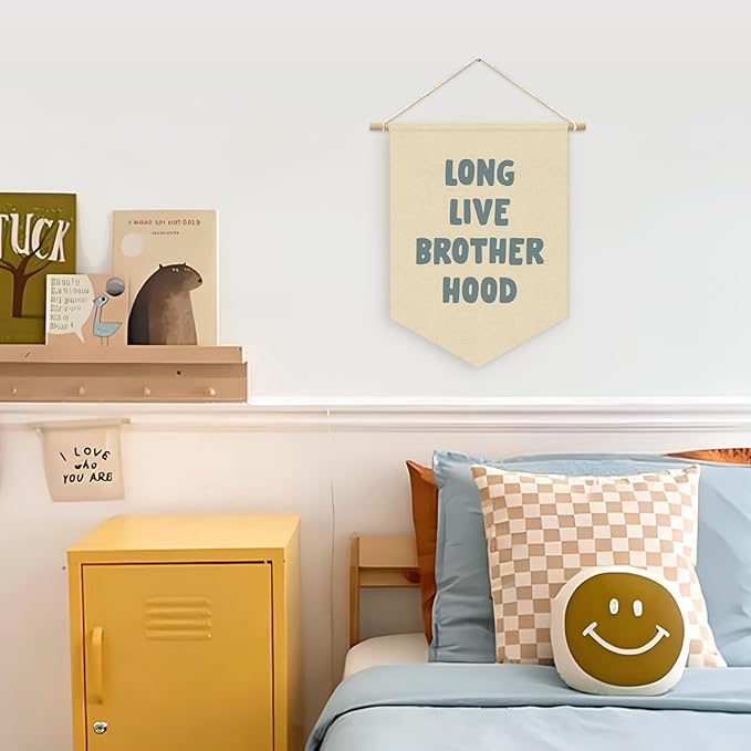 Long Live Brother Hood Banner Blue Decor Boy Room Decor,Nursery Playroom Wall Decor For Boys Bedroom Toddler Decorations Teen Boy Room Decor, Wall Hanging Pennant Flag Banner 15x11in