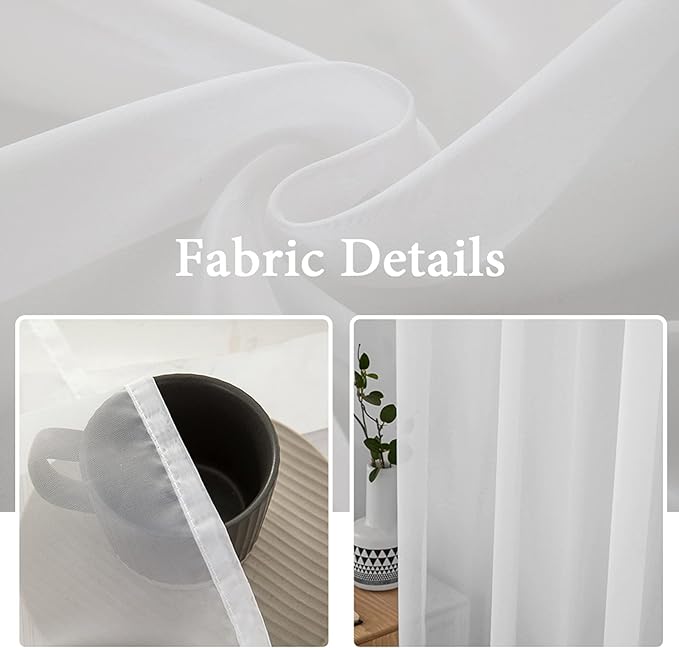 MIULEE White Window Sheer Curtains for Bedroom Living Room Solid Elegant Net Drapes 2 Panels Width 42 x Length 63 Inches