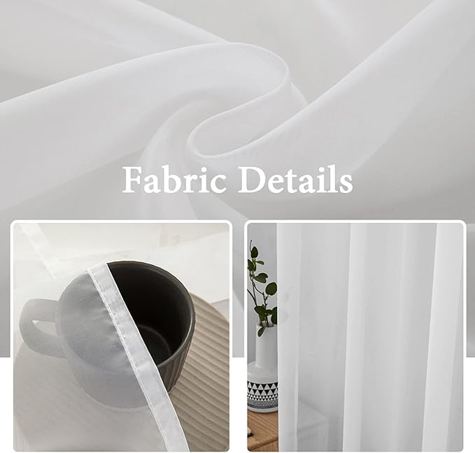 MIULEE 2 Panels Solid Color White Sheer Window Curtains Elegant Window Voile Panels/Drapes/Treatment for Bedroom Living Room (54 X 80 Inches White)
