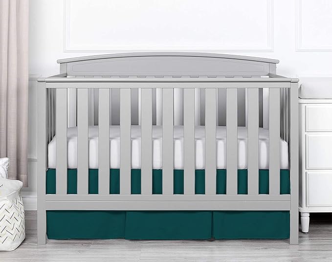 Box Pleated Crib Bed Skirt Premium 100% Cotton 800 Thread Count Nursery Crib Toddler Bedding Crib Bedskirt for Baby Boys or Baby Girls, (28" x 52") + 16" Drop Lenght - Teal Solid