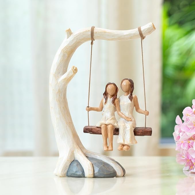 Swing Statue. Mother Daughter Sculpted Hand-Painted Figurine.Mom Birthday Gift from Daughter