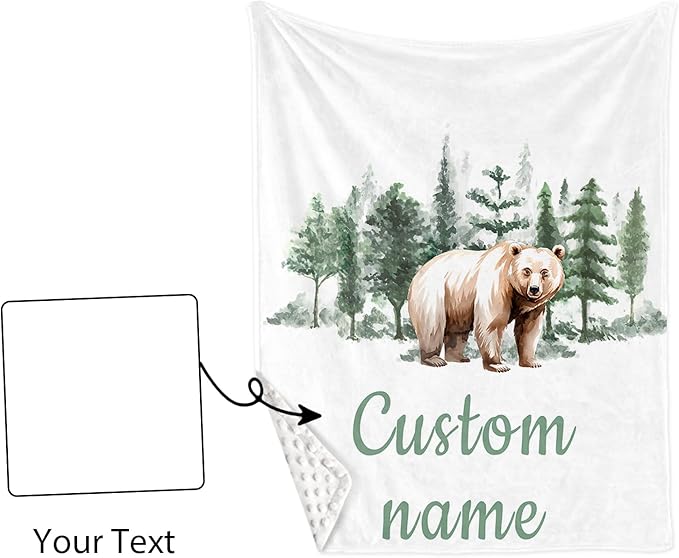 Custom Name Crib Bedding Set 3-Piece – Brown Bear Design Baby Bedding Set with Personalized Soft Blanket, Fitted Sheet, Changing Pad Cover – Ideal Newborn Gift for Boys and Girls